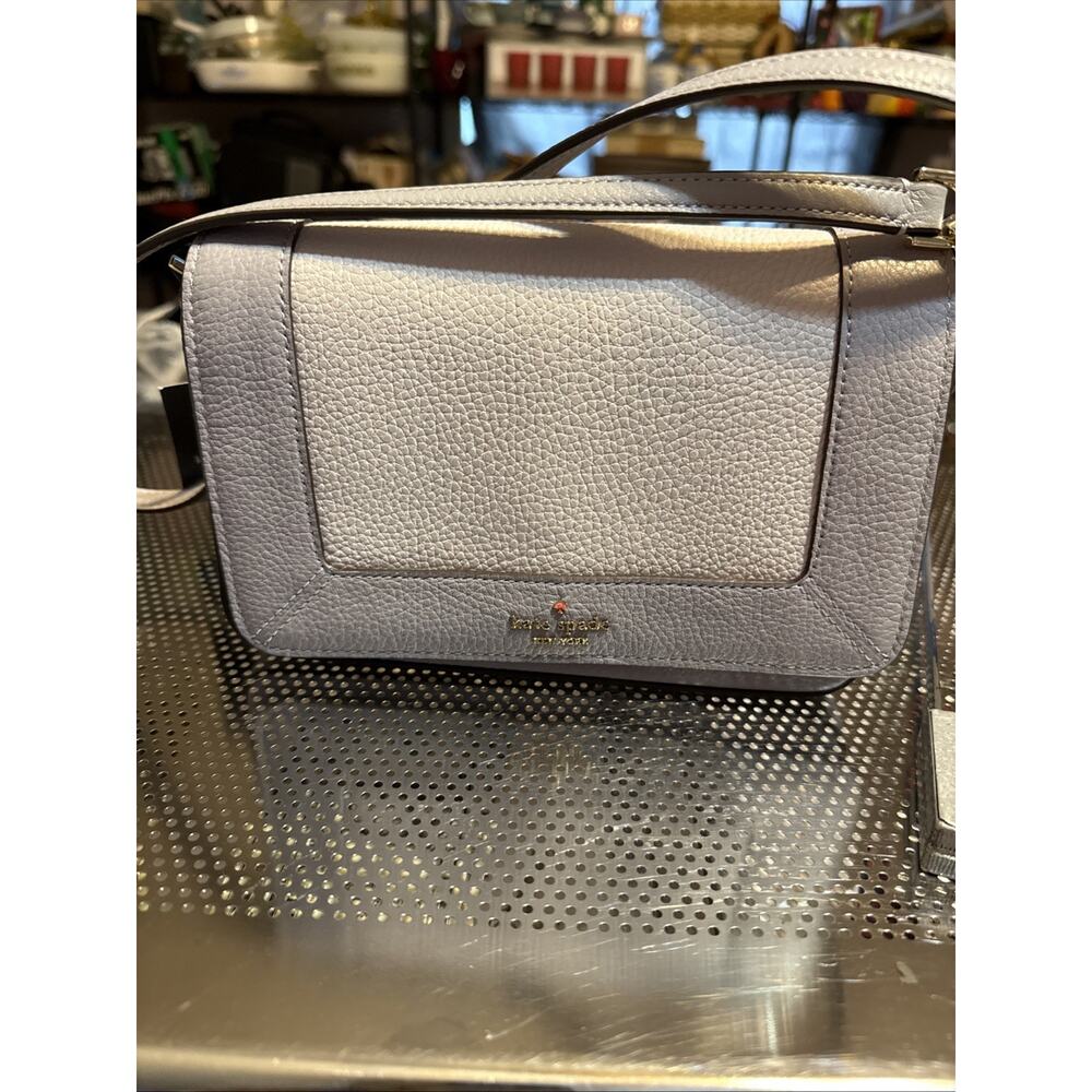 Kate Spade Lena Colorblock Mini Flap Cr Bod bag in light Graypebbled leather.NWT